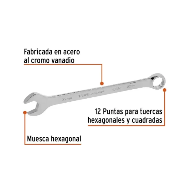 Características de Llave Combinada Brillante Extralarga Métricas Truper