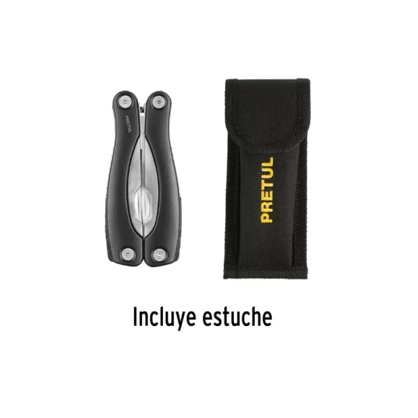 Estuche Herramienta Multifunción 12 Usos Pretul 24106 con costura para colgarla en el cinturón de color negro
