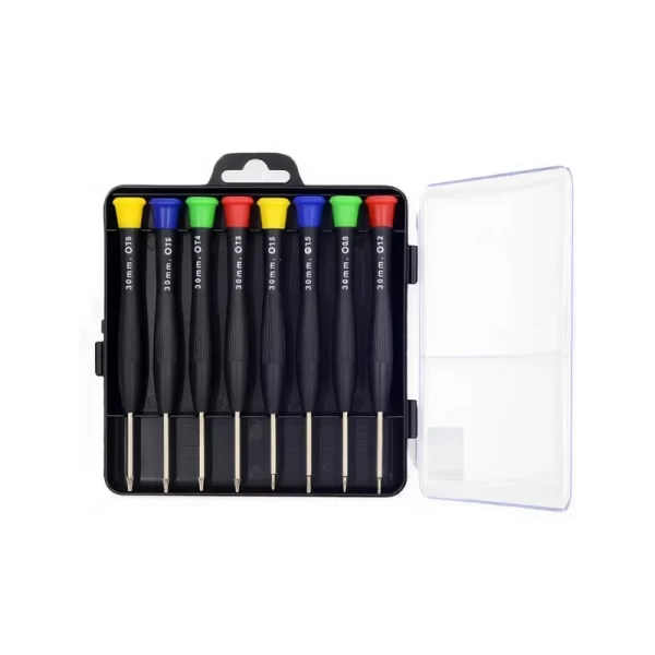 Juego Destornilladores Relojeros Colores 8 Piezas con puntas torx, estrella, pala y cruz