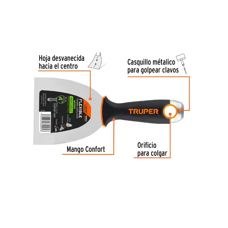 Características de Espátula de acero inoxidable con diseño flexible Truper